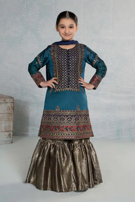 3 PIECE EMBROIDERED RAW SILK SUIT