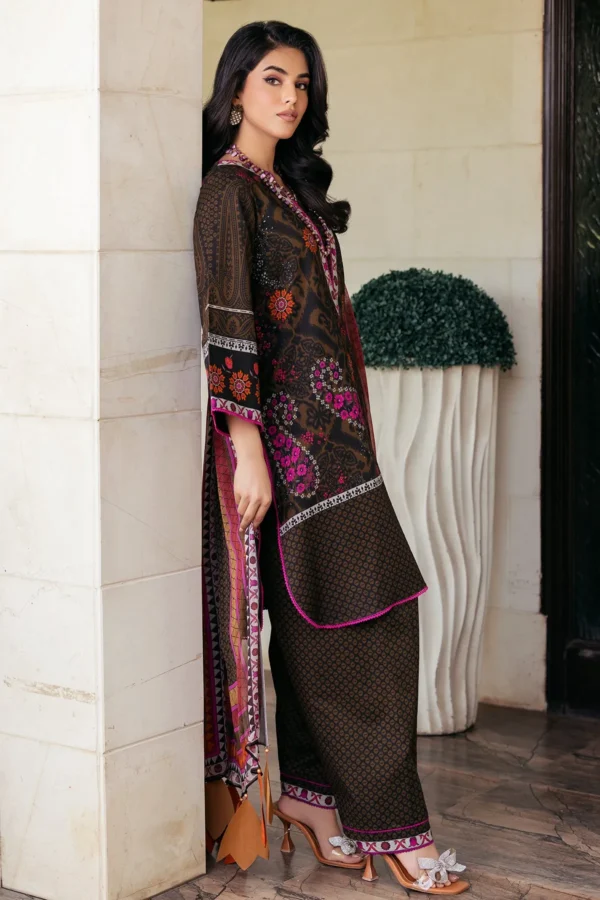 3-PC UNSTITCHED PRINTED LAWN SHIRT WITH CHIFFON DUPATTA AND TROUSER CP4-55 - Image 5