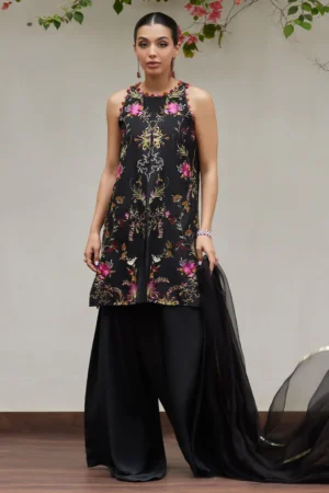 Siya Black Embroidered Shirt and Dupatta