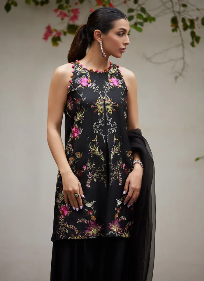 Siya Black Embroidered Shirt and Dupatta - Image 5