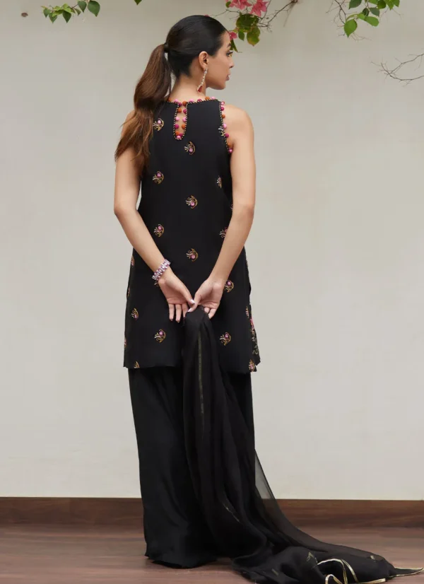 Siya Black Embroidered Shirt and Dupatta - Image 3