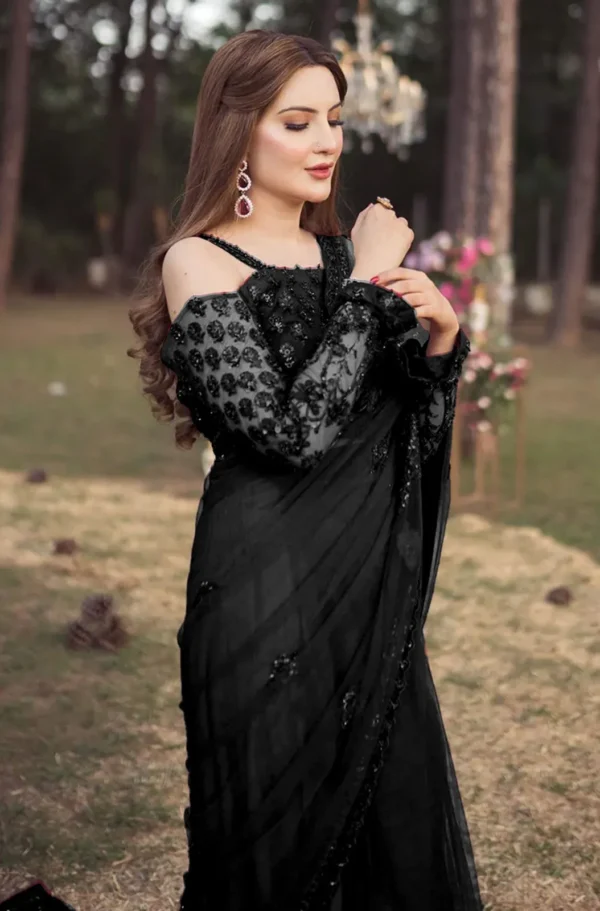 Shrenz Black Saree Exclusive Collection Net Replica - Image 2