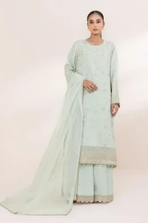 3 Piece - Embroidered Raw Silk Suit – Sapphire – Festive ’24