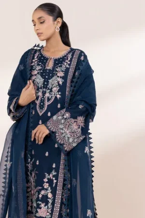 3 Piece - Embroidered Raw Silk Suit – Sapphire – Festive ’24
