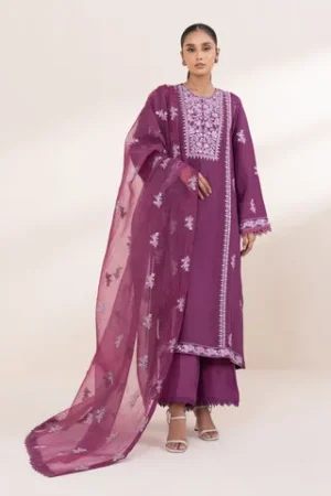 3 Piece - Embroidered Raw Silk Suit – Sapphire – Festive ’24