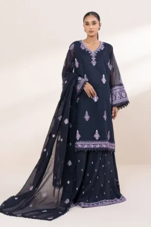 3 Piece - Embroidered Karandi Suit – Sapphire – Festive ’24