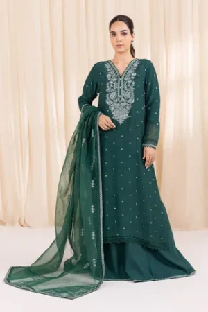 3 Piece - Embroidered Raw Silk Suit – Sapphire – Festive ’24