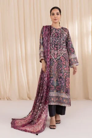 3 Piece - Printed Silk Suit – Sapphire – Festive ’24