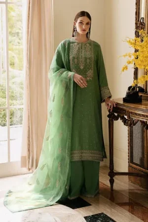 3 Piece - Embroidered Raw Silk Suit – Sapphire – Festive ’24