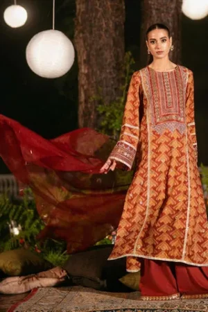Embroidered Khaddar Shirt And Dupatta And Flared Pants - Sapphire - Fall / Winter '24
