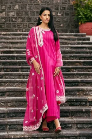 Embroidered Dobby Shirt And Dupatta - Sapphire - Fall / Winter '24