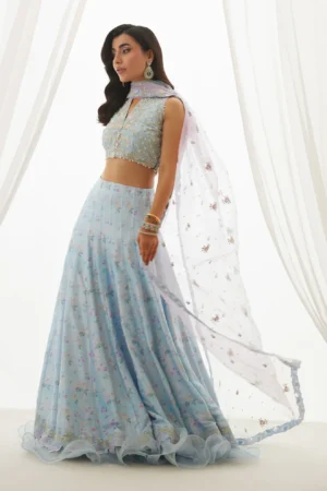 Farah Talib Aziz Wedding Luxe Pret - Zyla Sky Blue Choli
