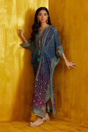 Farah Talib Aziz Festive Prints - Peridot Ombre Kaftan