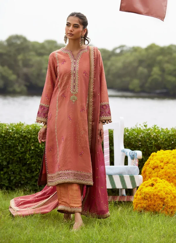 Farah Talib Aziz Mayna Festive Luxe Pret - Rivaaz Coral