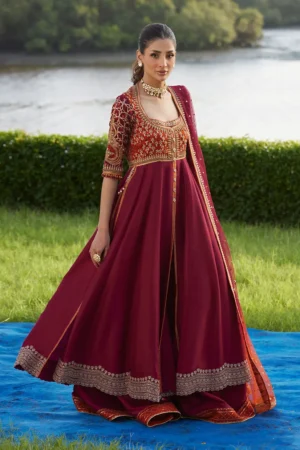 Farah Talib Aziz Mayna Festive Luxe Pret - Anarq Crimson