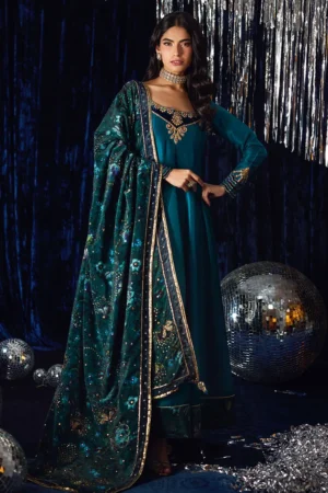 Farah Talib Aziz Velvet Fete - Amura Teal Kalidaar