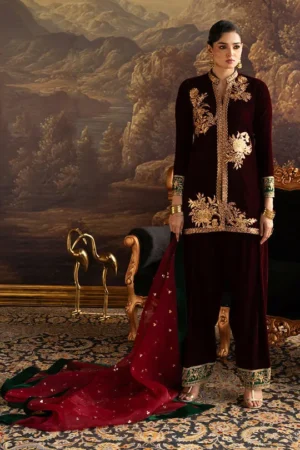 Zainab Chottani Velura Velvet Edit 25 - Claret Farshi